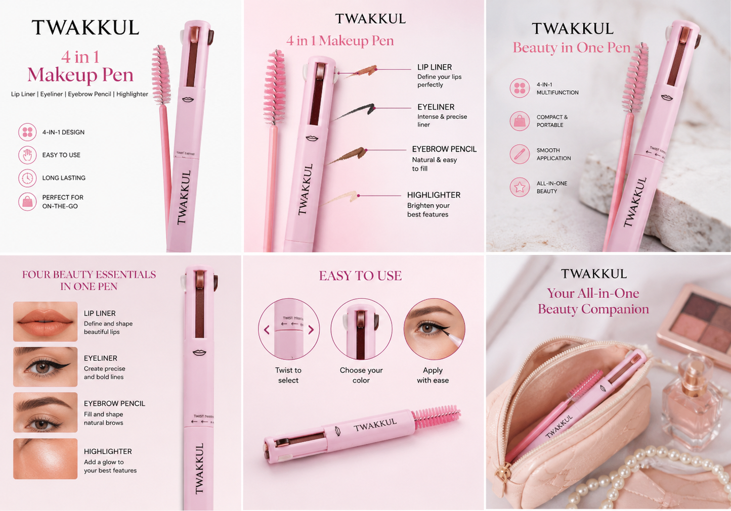 Tawakkul – 4 in 1 Makeup Pen | Lip Liner, Eyeliner, Eyebrow Pencil & Highlighter