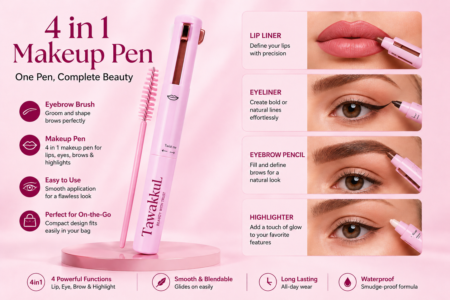Tawakkul – 4 in 1 Makeup Pen | Lip Liner, Eyeliner, Eyebrow Pencil & Highlighter